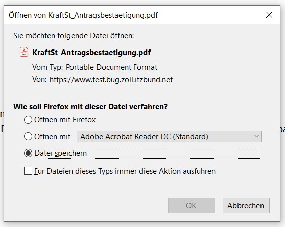 Öffnen der Antragsbestätigung  Öffnen der Antragsbestätigung